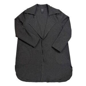 Clara Sunwoo Open Front Cardigan Jacket Charcoal Ponte Knit Pockets Size L